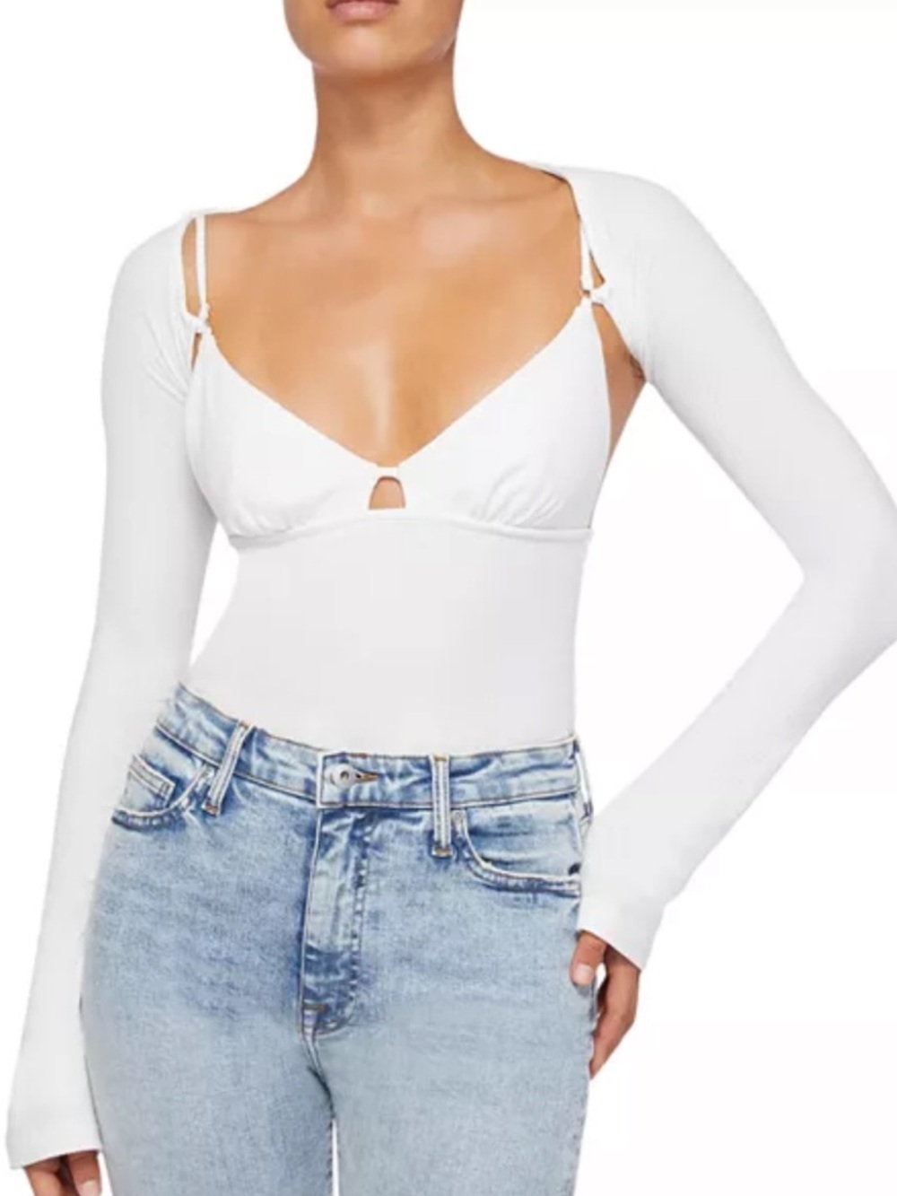 Jonathan Simkhai Standard Ribbed Cutout Crop Top Long Sleeve | Ivory Size S NWT